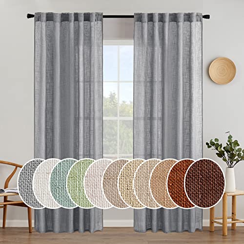 MIULEE Grey Linen Curtains 84 Inch Length for Bedroom Living Room, Soft Thick Linen Textured Window Drapes Gray Semi Sheer Light Filtering Back Tab Rod Pocket Burlap Look Decor, 2 Panels