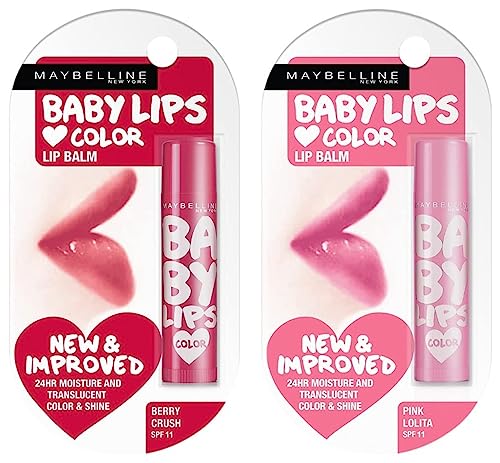 Image of Maybelline New York Baby Lips Lip Balm, Pink Lolita, 4g and Maybelline New York Baby Lips Lip Balm, Berry Crush, 4g