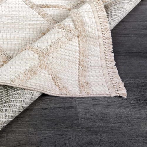 Image of Hauteloom Hive Farmhouse Living Room Bedroom Modern Moroccan Trellis Area Rug - Soft Shaggy High Low Carpet - High Pile - Bohemian, Boho - Gray, Brown, Beige, Cream - 6'7 inch x 9'