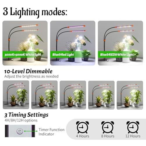 Mxculior MBLACK-001 Led Grow Light, Full Spectrum Desk Stand Plant Light With White Blue Red Leds For Indoor Plants, Height/Angle Adjustable Growing Lamp thumb #4