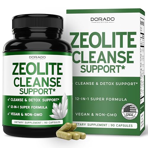 Zeolite Detox for Adults (12 in 1 Formula - Milk Thistle Alpha Lipoic Acid N-Acetyl-L-Cysteine Spirulina Powder & More) Zeolite Cleanse Supplement - Immune Support for Adults - 90 Vegan Capsules