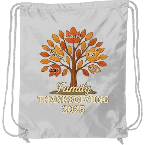 inktastic Family Thanksgiving 2025 Tree Of Gratitude Drawstring Bag White 46869