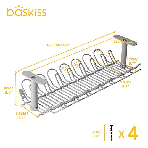 2 Packs Cable Management Tray, 14 inches Under Desk Cable Organizer for Wire Management, Heavy Metal Wire Cable Tray for Desks, Offices, and Kitchens (Gray) - Thumbnail 3