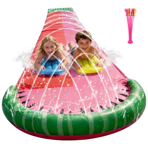 Tapis de Glisse Eau Enfant Adulte, 480 x 140 cm Ventre Glisse Double avec 2 Planches de Bodyboard et Boule Ventriglisse Aquatique Toboggan Aquatique avec...