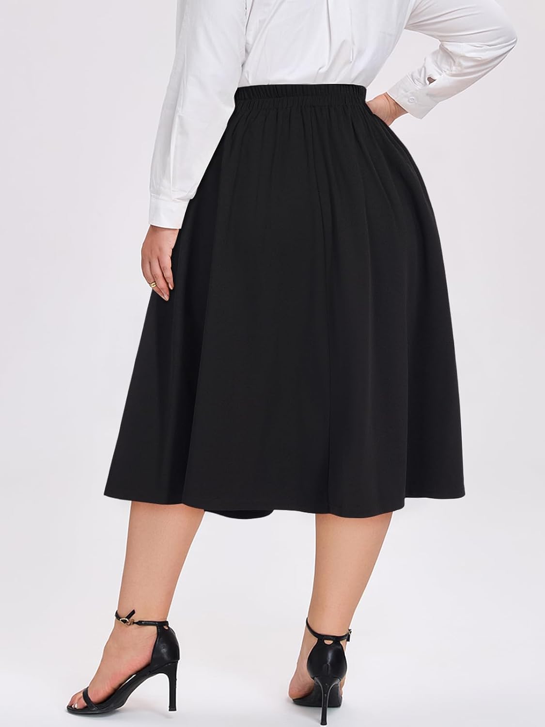 Moon Wood Women's Plus Size Midi Skirt with Pockets Vintage A-Line Pleated Retro Skirts for Daily, Work or Church - Image 4