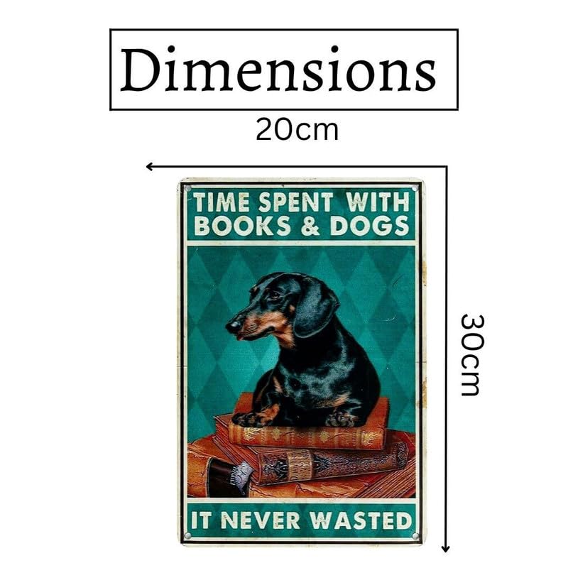 Image of Eazywagon Decorative Retro Metal Signs Wall Plate - 12x8 Inch (Books & Dogs) | Weatherproof Vintage Metal Sign Plate for Cafe, Home, Bar, Garage | Decorative Wall Hanging Sign Board