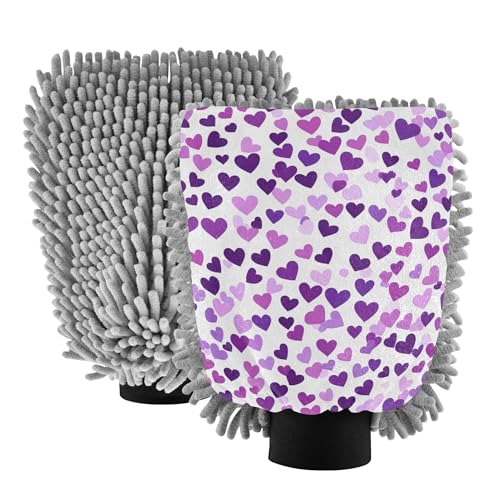 Purple Hearts Day Purple Hearts Wash Mitten for Cars 11.8'' Car Washing Gloves Non Scratch Clean Safe Mitt for Hand Brush Cleaning