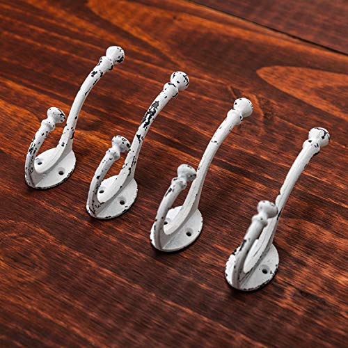 Craftsman Road CR-HSWH Vintage Cast Iron Wall Hooks (Antique White Finish, Set Of 4) - Rustic, Farmhouse, Shabby Chic, French Country Coat Hooks thumb #2