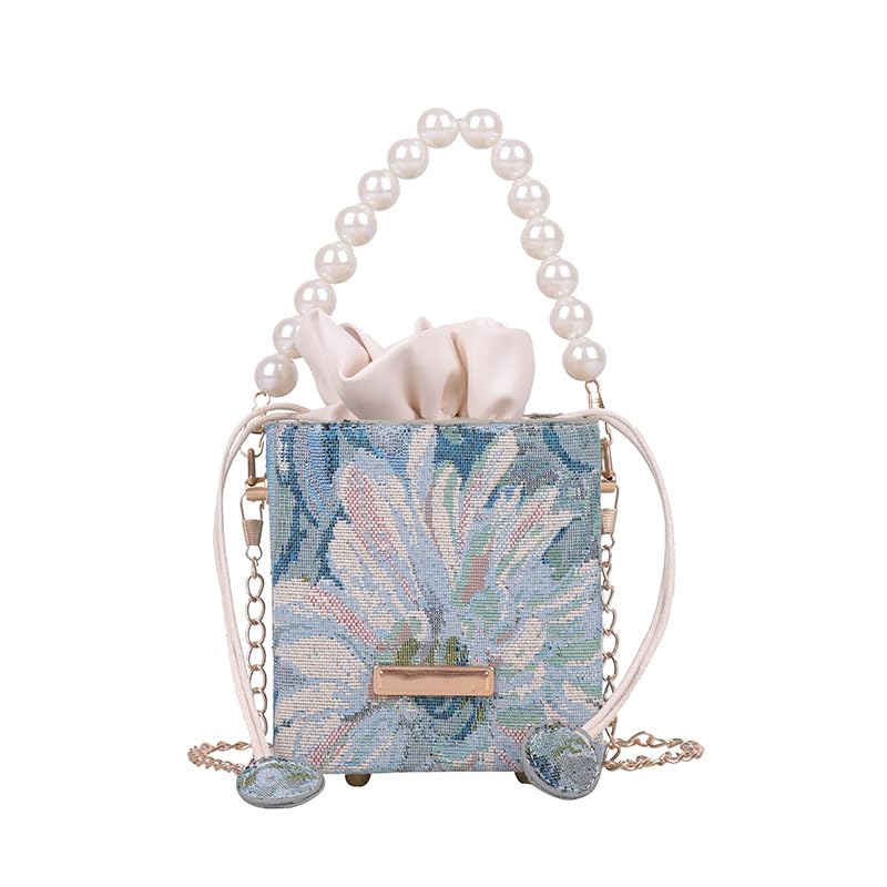 XDNHD 11X10CM Pumpen Eimer Tasche Ölgemälde Umhängetasche Perle Dolly Taschen Für Hochzeit Abend Party Tasche Frauen Kupplung Brautjungfer Handtasche