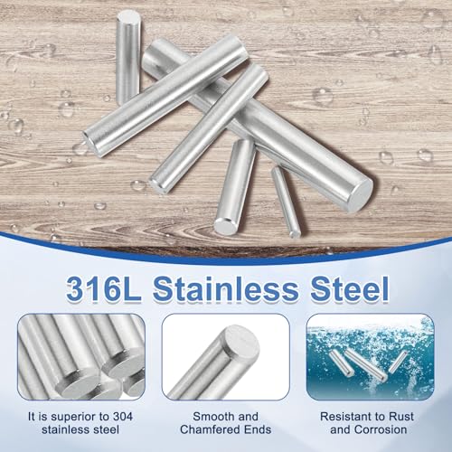 QUARKZMAN 10 Stück Zylinderstifte 5 mm x 60 mm Metallstift, 316L Edelstahl Zylindrische Dübelstifte Regalstützstift Stiftstange Befestigungselemente Metallregalstifte Silberton