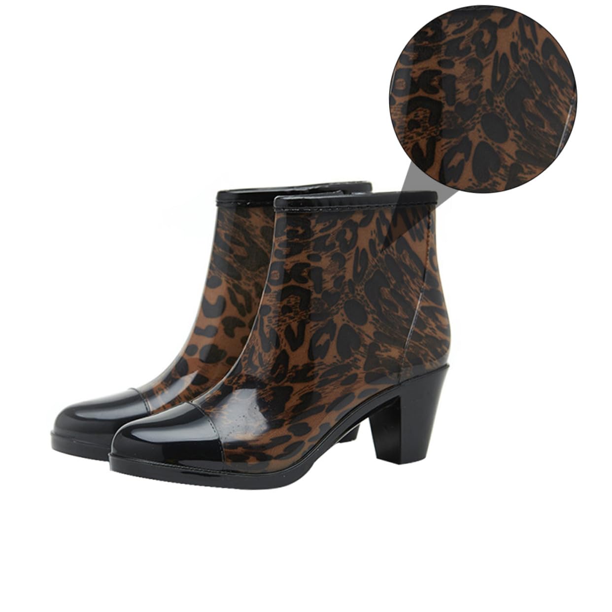Botas de Lluvia para Mujer de Tacón Alto Cortas Pvc
