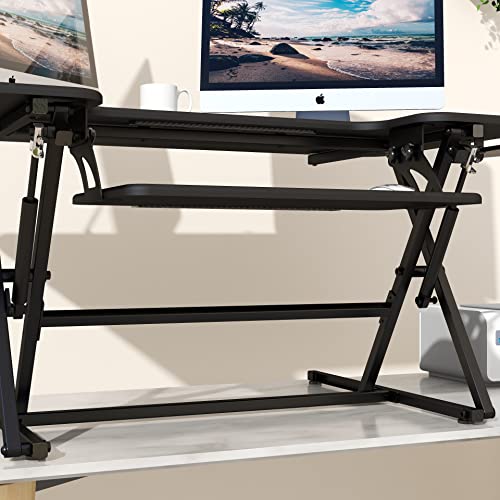 Lubvlook Standing Desk Converter, 42 X 24 Inches Height Adjustable Sit Stand Desk Riser For Dual Monitors With Keyboard Tray, Black #TOP3