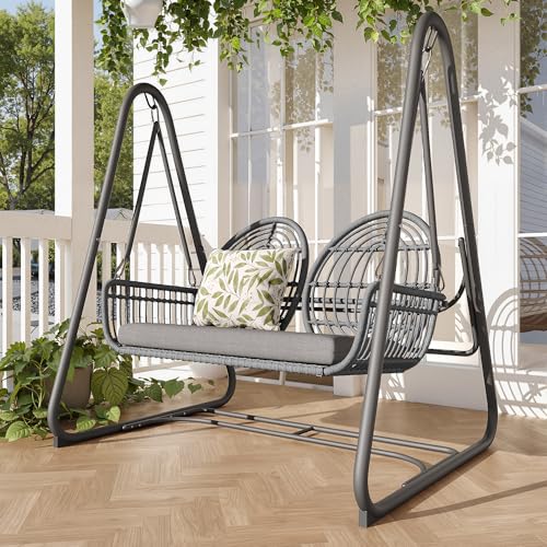 Gartenschaukel 2-Sitzer, PE-Rattan Gartenschaukel mit Sitzkissen,...