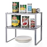 LIANTRAL 2er-Set Regaleinsatz im Küchenschrank, Küchenregal Organizer, Stapelbarer & Erweiterbarer, Schrankregal-Organizer für Küche, Bad, Waschküche - Silber