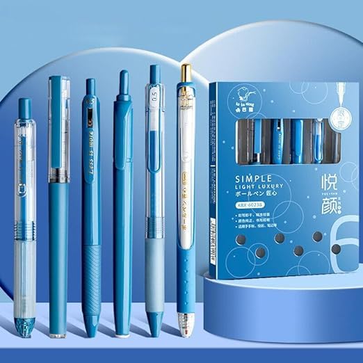 Image of SAMVARDHAN Pastel Gel Pens Highlighter Set, Aesthetic School Supplies 5PCS Retractable Blue Ink Pens with 1PCS Highlighter, 0.5mm Fine Points for School Writing Planner Marker (Blue)