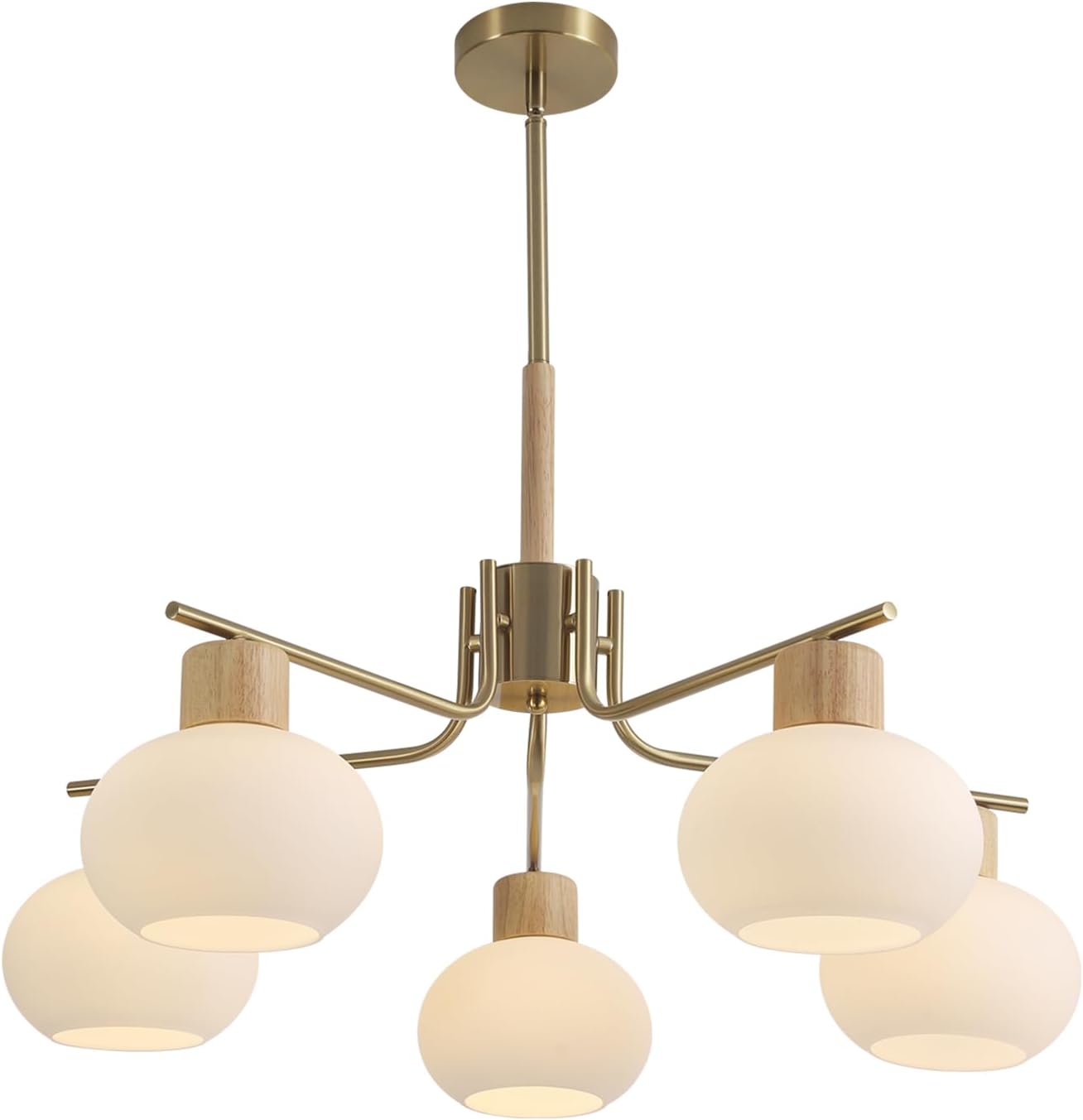 5-Light Modern Large Globe Chandelier Brass Gold White Glass Chandelier Mid Century Contemporary Sputnik Chandelier Pendant Light Dining Room Chandeliers Over Table Gold-5 Light