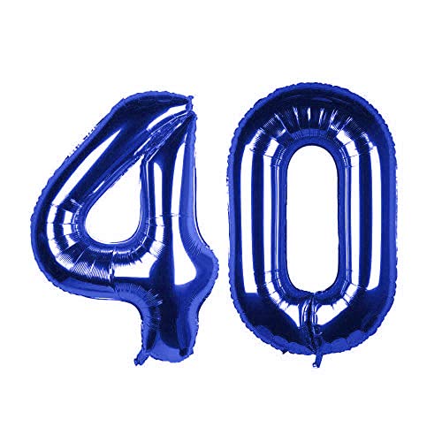AimtoHome 40 Inch Blue 40th Birthday Number Balloons 40 Foil Mylar Balloon for Birthday Anniversary Party Decoration