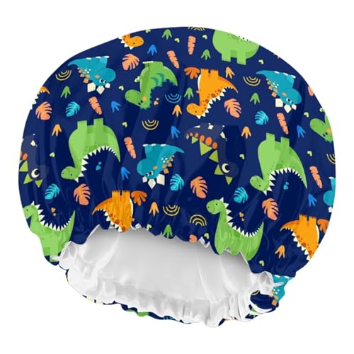 Image of Kids Satin Bonnet for Sleeping Cap with Elastic Wide Band Head Hair Cover, Cute Dinosaur Blue Night Sleep Caps Indoor Elastic Sleeping Beanie Headwear Night Hat for Toddler Baby