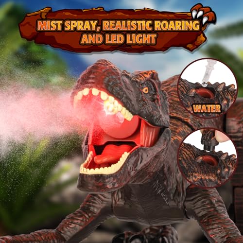Dinosaure télécommandé avec spray brume de feu, sons jurassiques et lumières pour enfant