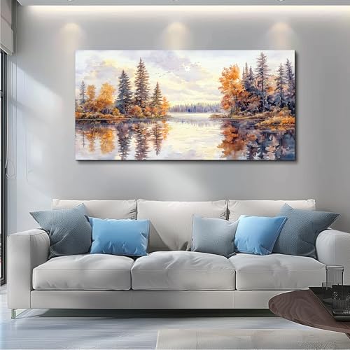 PHAOHUAXM Modern Large Canvas Print Wall Art Abstract Ink Landscape Painting Home Decoration Natural Landscape Artwork Picture Living Room Bedroom Office Wall Decoration Ready To Hang 24x48 Inches