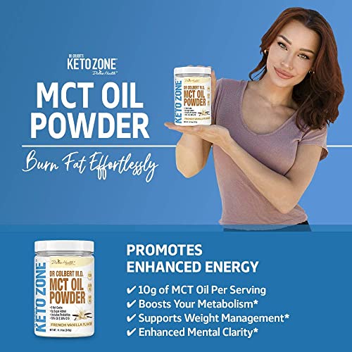 Keto Zone® Mct Oil Powder | French Vanilla | 315 G | 30 Day Supply | Dr. Colbert's Keto Zone Diet Book | Coffee Creamer | 70% C8 30% C10 | 0 Net Carbs #TOP3
