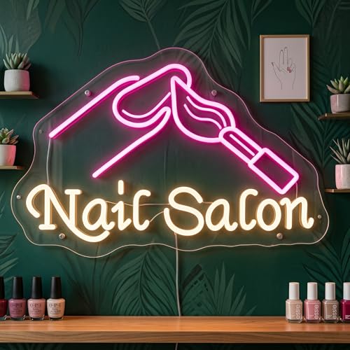 Image of Nail Salon Neon Sign for Wall Decor - LED Neon Signs Lights for Salon Studio, Beauty Makeup Room, Bedroom - Great Gift for Nail Girls