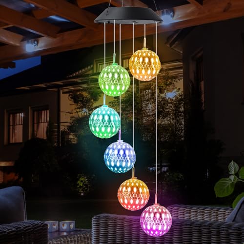 Riisoyu Solaire Carillon a Vent Exterieur, Solaire Carillon Éolien avec Lumières LED à Changement de Couleur LED Solaires Carillon Couleur Changeante pour Décoration...