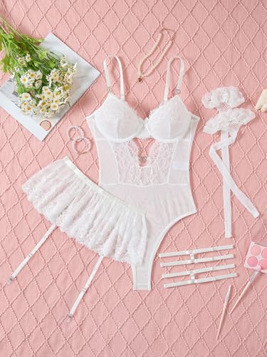 Image of Lilosy Sexy Lingerie Set 3 Piece Women Corset Bodysuit Skirt