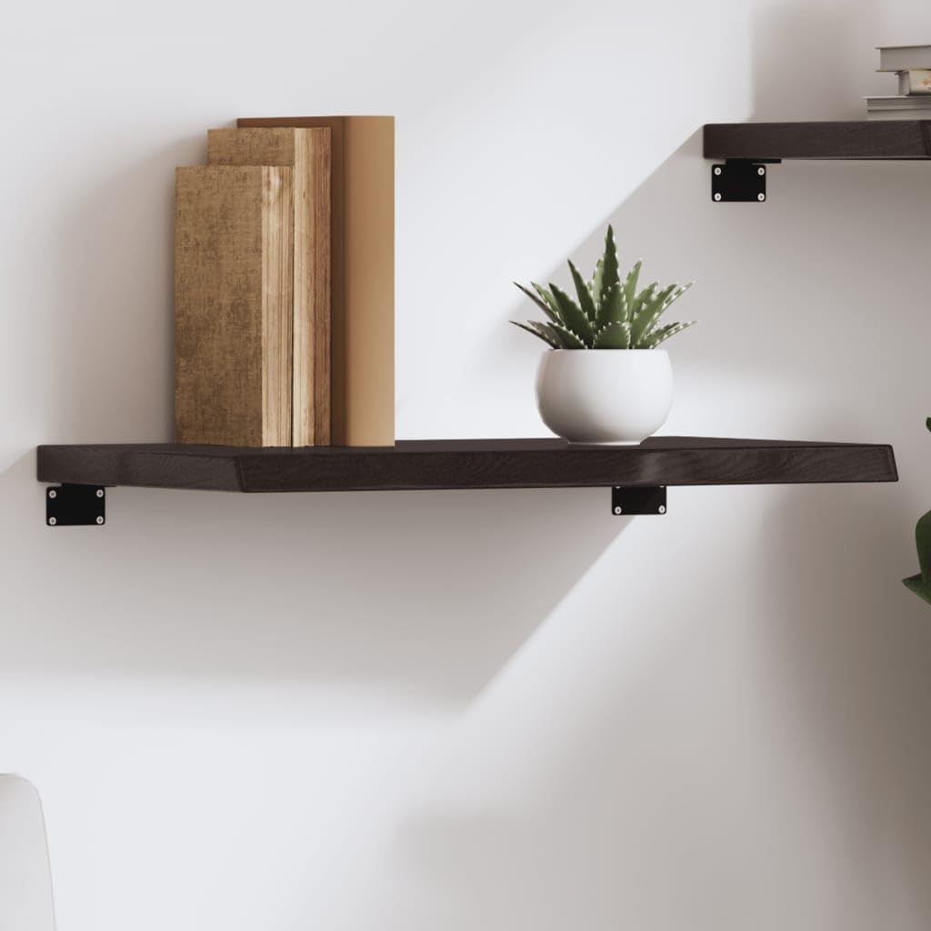 Estantería de pared de roble macizo, 60 x 40 cm, color marrón oscuro con borde natural, estante de madera maciza tratada para salón, pasillo y cocina, soporta hasta 20 kg