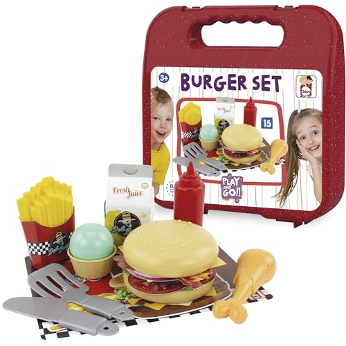 Chicos - Maletín Burger. Incluye 15 Accesorios de Juguete para Preparar y cocinar ricas hamburgesas niños de 3 4 5 años (87104)