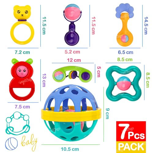 Image of Zest 4 Toyz Rattle for Baby 0-6 Months New Born Baby Rattle Toy for Baby Early Development Toys for Kids Toy Return Gifts for Kids - Pack of 7