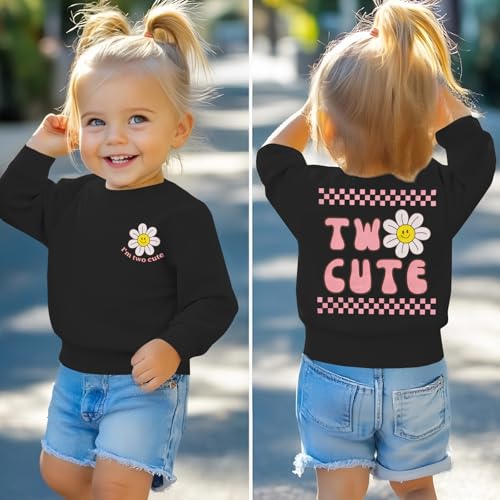 KEKEMI Two Cute Birthday Girl Sweatshirt 2T Girl Sunflower Birthday Outfit Two Years Old Long Sleeve Pullover Tops B-day Tops4