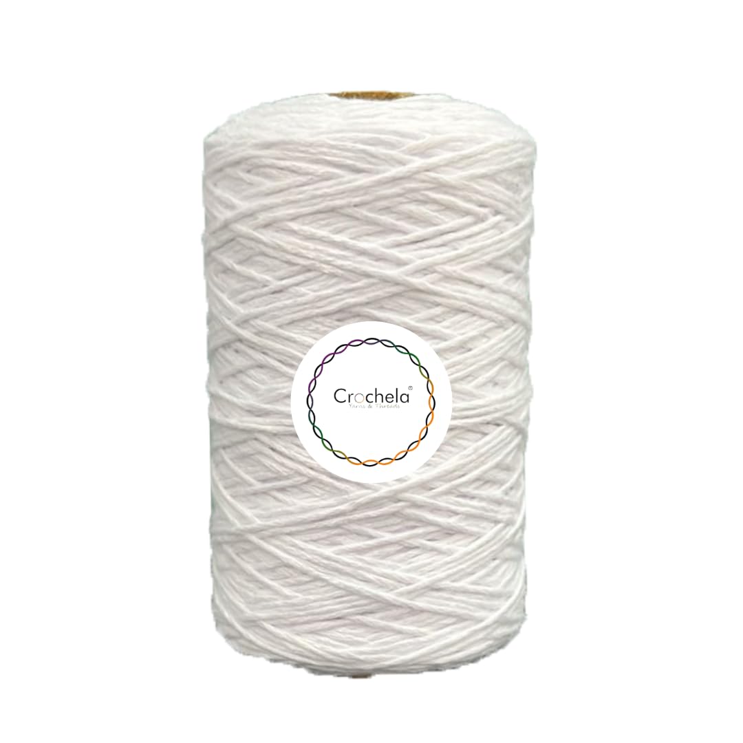 Cotton Yarn 6 Ply Hand Knitting Yarn/Needle Knitting Yarn/Soft Fingering Crochet Hook Yarn Thread (Weight : 200 Grams | Length : 200 Meters | Thickness : 2 MM) (White)