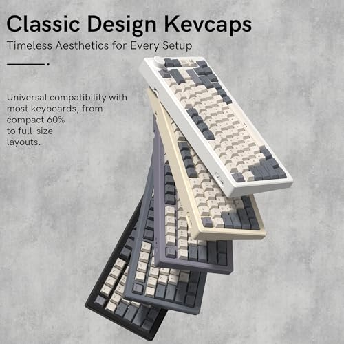 Image of dagaladoo Retro Double Shot PBT keycaps 127 Keys dye sumlimation Shine Through keycaps Set Cherry Profile Custom Keyboard Key caps for 60 /65 /75 /TKL /96 /100% US Layout Mechanical Keyboard(Grey /Beige)