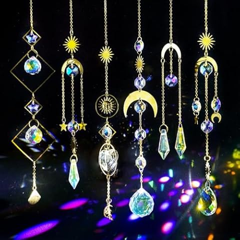 suddus 6pcs Sun Catchers Indoor Window, Hanging K9 Crystals Prism Rainbow Suncatchers for Cat, Christmas, Outdoor, Wall, Garden, Patio, Room, Cute Home Decoration Cover