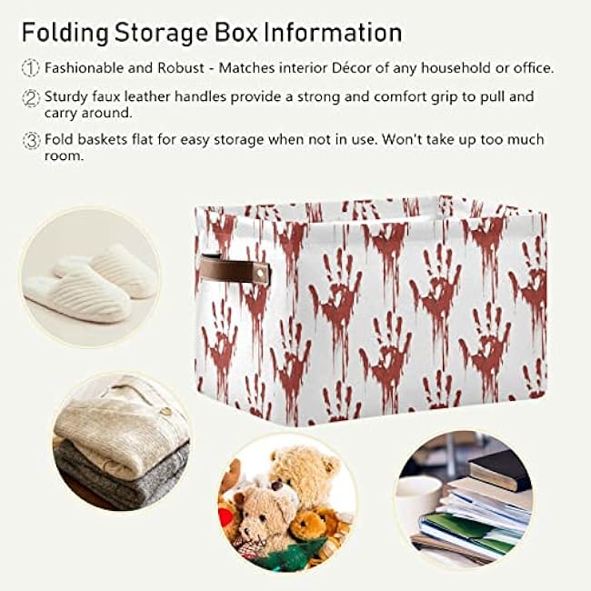 Large Storage Basket Halloween Scary Bloody Zombie Foldable Storage Box Organizer Bins with Handles for Bedroom Home Office