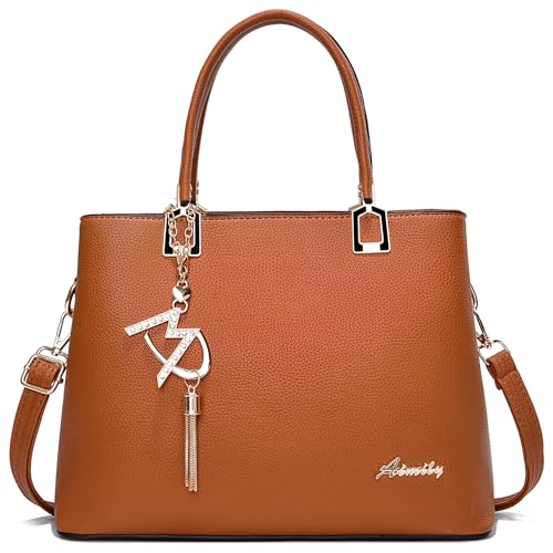 Image of Womens Purses and Handbags Shoulder Bags Top Handle Satchel Tote Bag | Tassel Charm for Ladies Designer Crossbody Purse, Detachable Long Strap, PU Leather Tote Handbag for Women