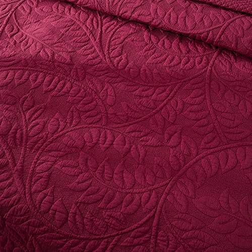 MarCielo 3-Piece 100% Cotton Oversized Bedspread Lightweight Quilt Coverlet Embroidery Farmhouse Bedding Set T0 (Wine Burgundy, Oversized King (118"x106"))