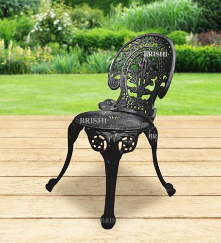 Image of BRISHI Cast Aluminium Garden Patio Seating Chair and Table Set for Balcony Outdoor Furniture with 1 Table and 4 Chair Set (Black)