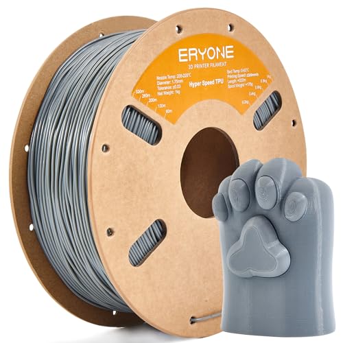 ERYONE High Speed Filament TPU 1.75mm +/- 0.03mm,3D Printing Filament,Rapid TPU 95A Filament 30-300mm/s,Hyper Speed TPU Fit Most FDM Printers,1kg(2.2LBS)/Spool,Grey