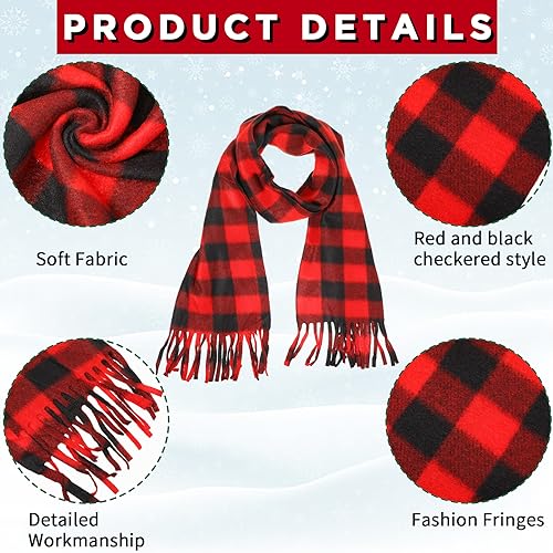 Chuarry 36 Pcs Christmas Buffalo Plaid Scarves Bulk Fringe Red and Black Big Grid Long Shawl Tassel Edge Winter Warm Check Large Pashmina Men Women's Cold Weather Scarves and Wraps3