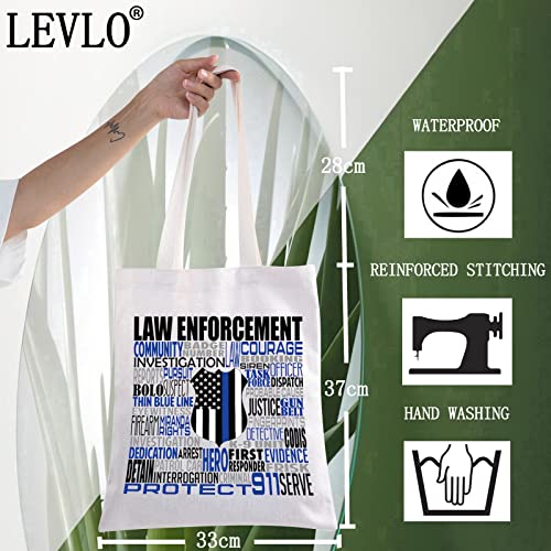LEVLO Law Enforcement Canvas Tote Bag Police Academy Graduation Gift Blue Line Police Shoulder Bag Police Merchandise2