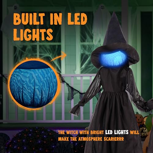 Image of JOYIN 3pcs Halloween Witch Decorations Outdoor, 5ft Spooky Hanging Ghost Animatronic Decor with Broomstick Light Up Props for Home Outside Yard Garden Lawn Porch Haunted House