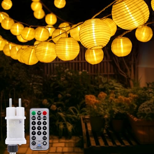 StarryEver 20M LED Lampions Lichterkette Außen Strom, 11 Modi Lampion...