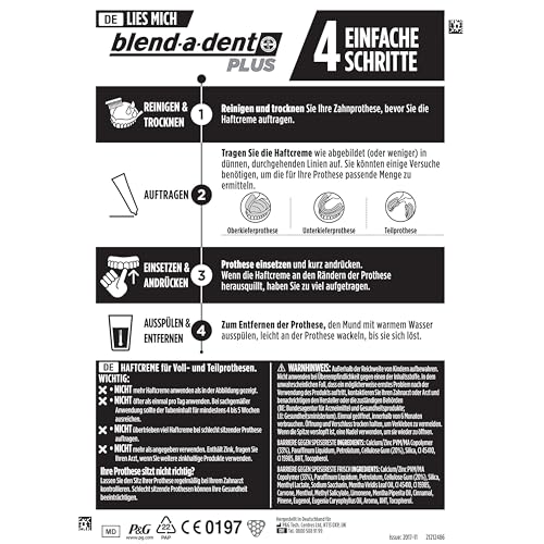 Blend-a-dent Plus Barriere Gegen Speisereste Haftcreme für Voll- & Teilprothesen, Made in Germany, Frischer Geschmack, 4x40g, Orange