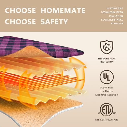HomeMate Electric Blanket Heated Full Size - 72“x84“ Ultra Soft Cozy Flannel Heating Blanket with 10 Fast Heat Levels 8 Hours Auto Off Over-Heated Protection ETL Certification Keep Warm in Home Office