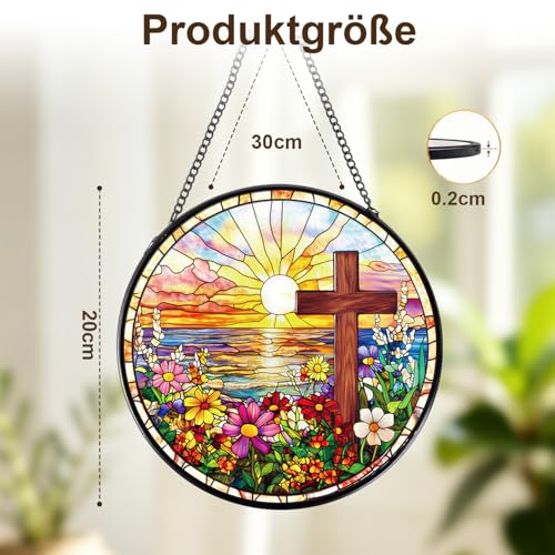 Christliches Fensterdeko Hängend, Buntes Sonnenfänger Acryl, Gartendeko für Draußen Wetterfest, Fensterschmuck Hängend für Wohnzimmer, Balkon Deko, Suncatcher Geschenke für Damen, Männer, 20x20cm