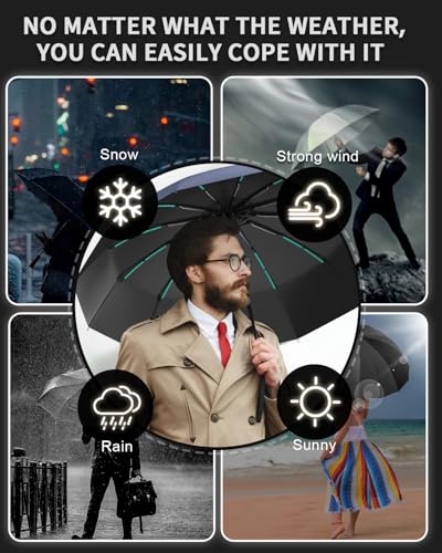 Image of ISABRELLA Big Umbrella for Women - 10-Rib Folding Umbrella with UV Protection, Black Coating, Wind & Rain Resistant, Safe Close Design, Durable, Lightweight, and Compact for Travel