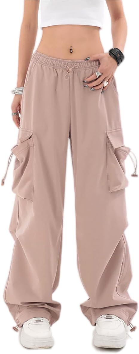Baggy Parachute Pants for Womens Wide Leg Cargo Pants Y2k with Pockets Boyfriend Harajuku Streetwear Goth - Image 2