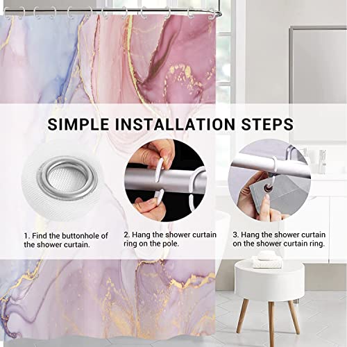 Hnmdmyi Duschvorhang Marmor Optik Rosa 180x200, Abstrakt Rose Gold Lila Glitzer Badewanne Vorhang Modern Luxus Ombre Kristall Textur Tinte Kunst Wasserdicht Polyester Stoff Waschbar Badevorhang